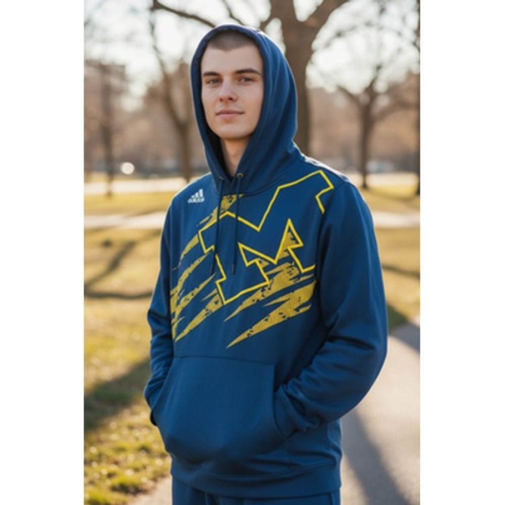 Michigan Wolverines Hoodie Mens Medium Blue Yellow NCAA Football Adidas Pullover
